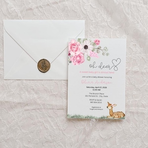 Oh Deer Baby Shower Invitation Template: Floral Girl Invite (Digital Download)