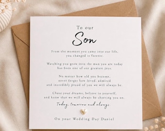 Son Wedding Day Card, To Our Son on Your Wedding Day, Personalised Wedding Card for Son, From Mum and Dad, Sentimental Son Card