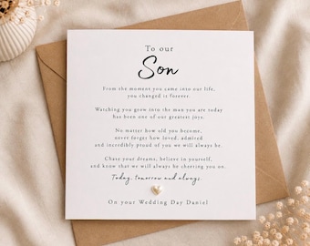 Son Wedding Day Card, To Our Son on Your Wedding Day, Personalised Wedding Card for Son, From Mum and Dad, Sentimental Son Card