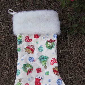 Shopkins kids quilted and lined Christmas stocking with white fur top