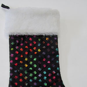 Doggie  Cat paw prints Christmas stocking with white fur top quilted and lined