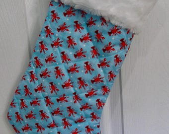 Lobster Christmas stocking quilted and lined handmade