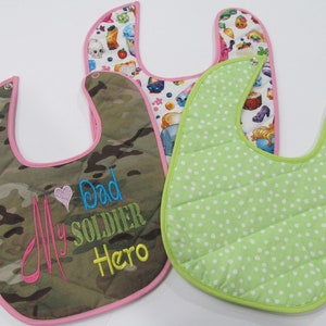 My dad My soldier My hero embroidered Multicam baby bib set of 3 baby bibs