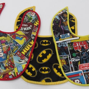 set of 3 superhero baby bibs