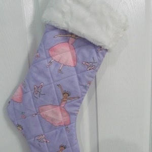 Ballerinas Ballet dance Christmas stocking lined and quilted white fur top