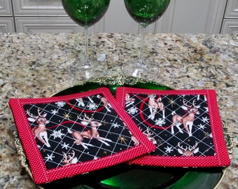 Reindeer  Christmas quilted Handmade Potholders