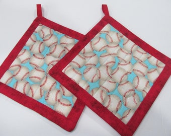 Baseballs quilted Handmade Potholders