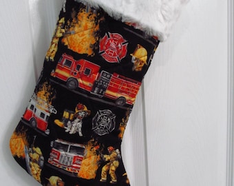 Firefighter Christmas stocking quilted and lined handmade