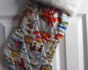 Maine favorites Coastal Christmas stocking lined and quilted white fur top