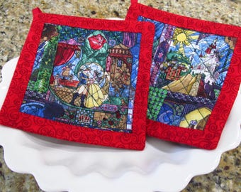 Story book Movie themed scene quilted Handmade Potholders set of 2