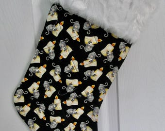Rats Mouse  Christmas stocking lined and quilted white faux rabbit fur  top