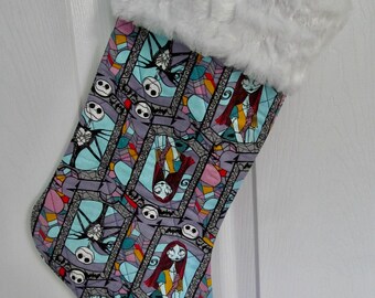 Nightmare before Christmas Christmas stocking lined and quilted white fur top