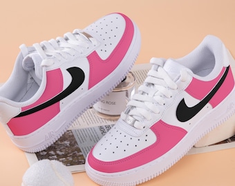 Pink And Black Air Force 1 Hand Painted Light Pink Sneakers Custom Colour AF1 Sneakers Pastel Pink Painted Shoes Birthday Wedding Shoes Gift
