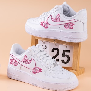 Hand Painted Pink Butterfly Air Force 1 Custom Colour Butterflies Sneakers Pink Butterfly Sneakers Wedding AF1 Shoes Valentines Day Gifts