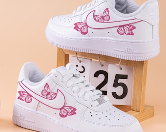 Hand Painted Pink Butterfly Air Force 1 Custom Colour Butterflies Sneakers Pink Butterfly Sneakers Wedding AF1 Shoes Valentines Day Gifts