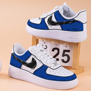 Hand Painted Blue Cartoon Air Force One Custom Blue And Black Sneakers Cartoon Themed Air Force 1 Personalized Blue Sneakers Shoes Gifts
