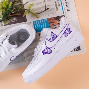 Hand Painted Purple Butterfly Air Force 1 Custom Colour Butterflies Sneakers Purple Butterfly Sneakers Wedding AF1 Shoe Valentines Day Gifts