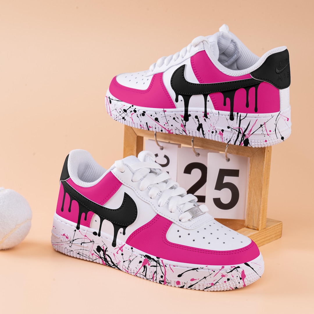 Pink Splash Air Force One Hand Painted Black Drops Air Force 1 Custom ...