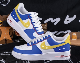 Blue Yellow AF1 Sneakers Hand Painted Stars Sneakers Custom Team Air Force 1 Personalised Painted Sneakers Custom Air Force 1 Birthday Gifts