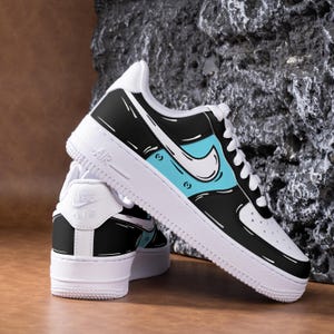 Hand Painted Blue Air Force One Blue Black Air Force 1 Custom Color Sneakers Black And Blue AF1 Sneakers Cartoon Blue Wedding Shoes