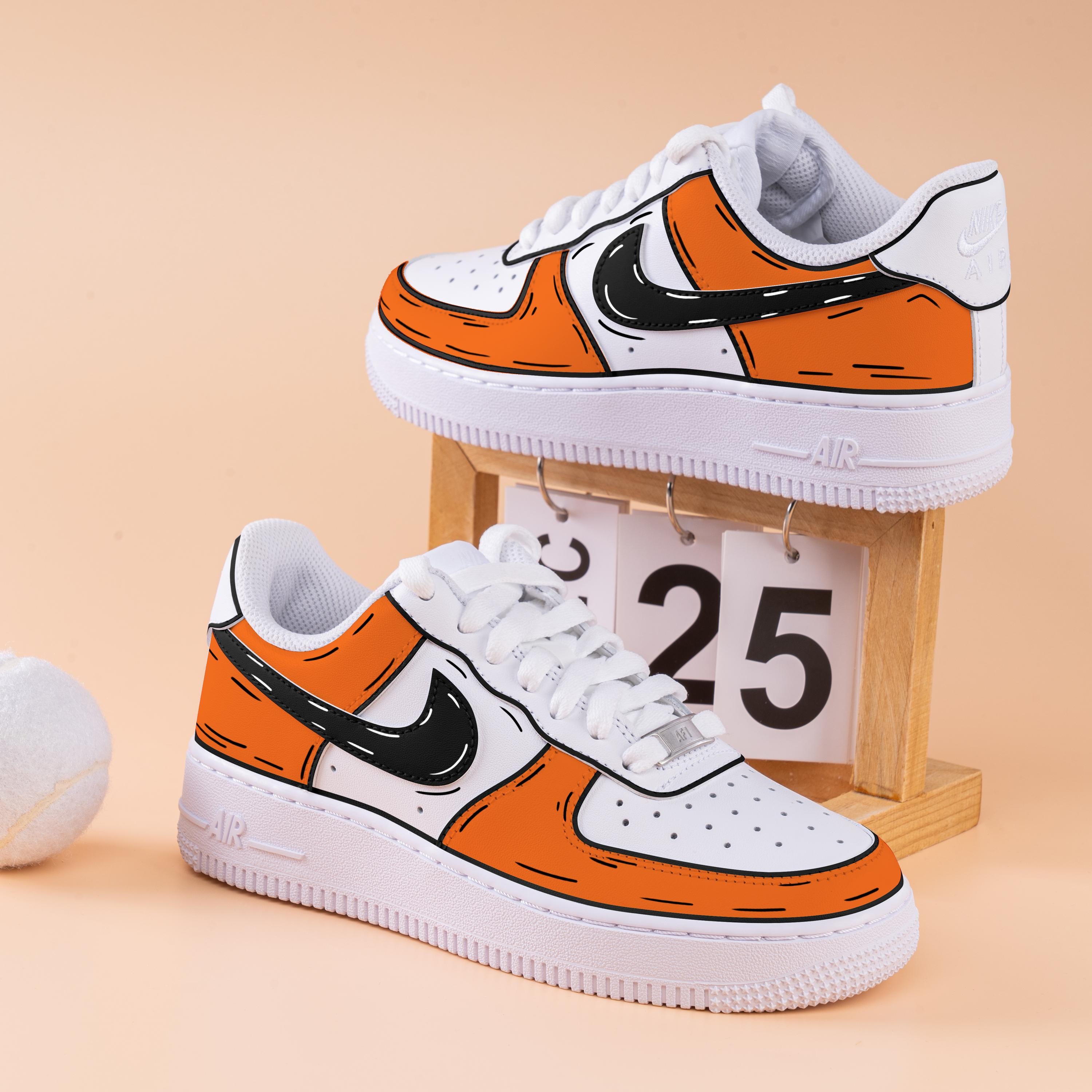 Hand Painted Orange Cartoon Air Force One Custom Orange and Black