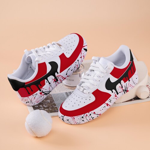 Nike Air Force 1 Custom Sneakers Triple Red Black Drip & Laces Casual Shoes s-l1200.jpg main image 4