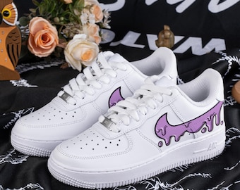 Purple Drips Air Force 1 Hand Painted Purple Air Force One Custom Drips Sneakers Purple AF1 Cartoon Custom Sneaker Personalised Shoes Gifts