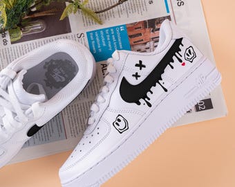 Hand Painted Valentines Day Heart Air Force 1 Custom Black Drips Sneakers Cartoon Colour Air Force One Black AF1 Shoes Wedding Shoes
