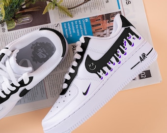Hand Painted Black Purple Drips Air Force One Custom Drips Sneakers Purple Black Air Force 1 Black Drips Shoes Christmas Gift