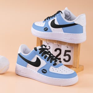 Blue And Black Air Force One Hand Painted Blue Air Force 1 Custom AF1 Sneakers Custom Blue Sneakers Personalised Shoes Birthday Gifts