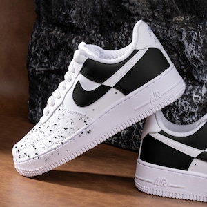 Hand Painted Black Splatter Air Force 1 Custom Splash Sneakers White Black Colour Block AF1 Sneakers Black Paint Splatters Shoes Gifts