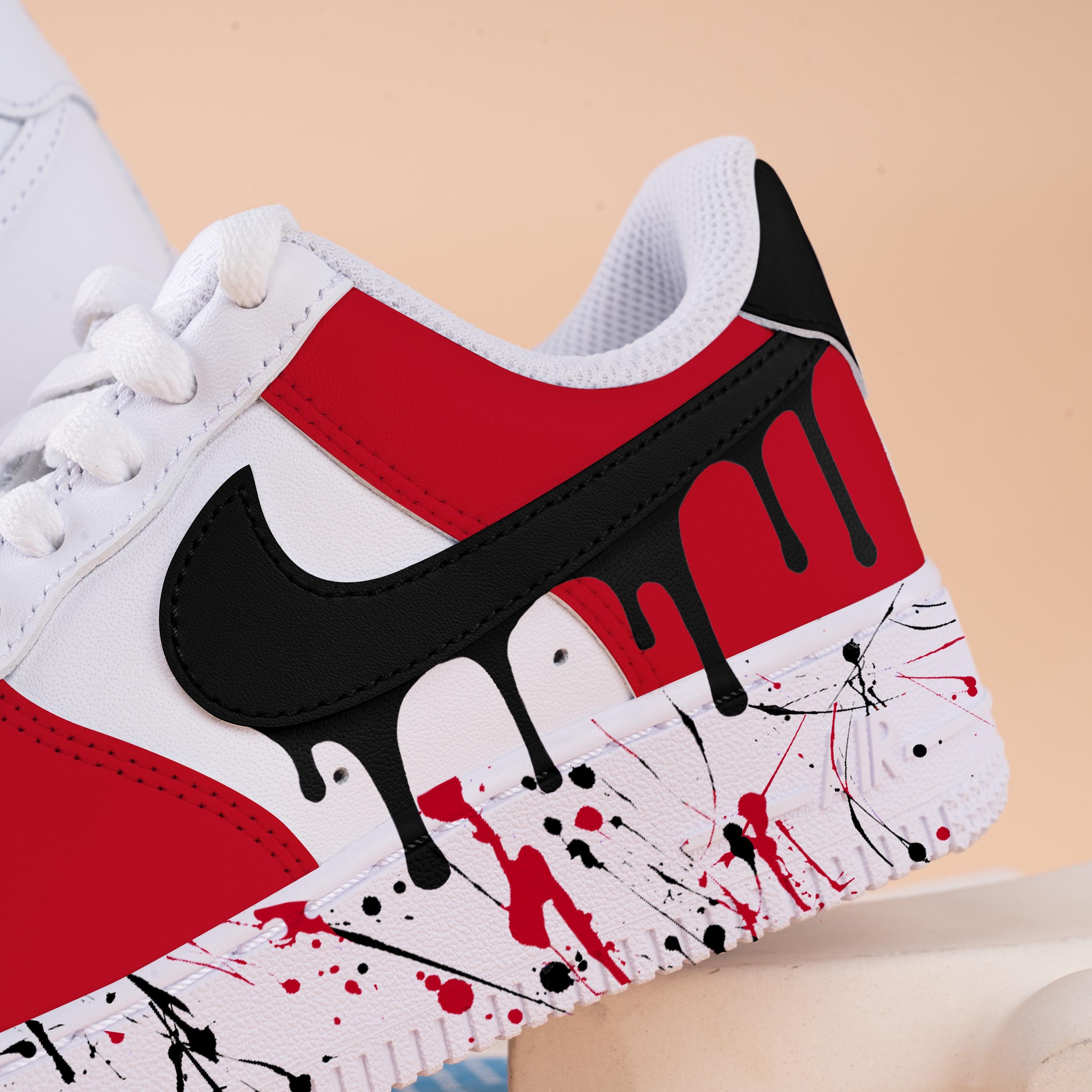 Nike Air Force 1 Custom Blood Drip Red Black Splatter White Shoes Mens Size 9.5 Nike Air Force 1 Custom White Black And Red Blood Splatter  main image 3