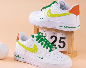 Hand Painted Tennis Sneakers Custom Sports Theme Air Force 1 Personalised Tennis AF1 Sneakers Green AF1 Tennis Team Shoes Tennis Fan Gifts