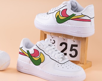Hand Painted Red Yellow Green AF1 Multicoloured Air Force 1 Custom Hand Painted Sneakers Painted Colourful Shoes Personalised Gifts