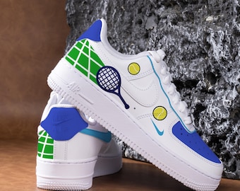 Hand Painted Tennis Sneakers Custom Tennis Themed Air Force 1 Personalised Tennis AF1 Sneakers Sports Team Shoes Tennis Fan Gifts