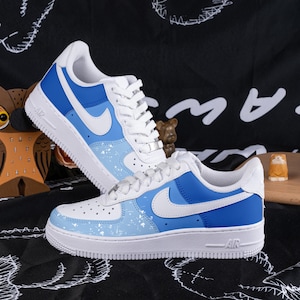 Splash Air Force One Hand Painted Blue Air Force 1 Custom Splash Drips Sneakers White And Blue AF1 Sneakers Blue Gradient Shoe Birthday Gift