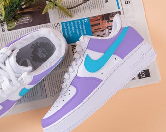 Purple Blue Air Force 1 Hand Painted Lavender Sneakers Custom Colour AF1 Sneakers Pastel Blue Purple Painted Shoes Wedding Shoes Gifts