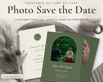 Photo Save the Date Template, 5x7 and A5 Printable Card, Arch Photo Save the Date Cards, Editable in Canva, Google Slides, PowerPoint