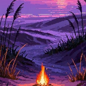 Pixel Art Beach Campfire Sunset Animated Background for Streaming · 1080p MP4 image 2