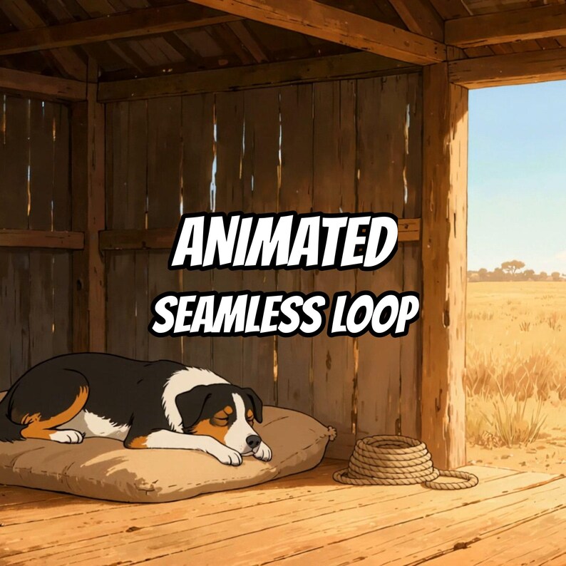 Rustic Summer Barn Field View with Sleeping Dog Animated Background for Live Streams · 1080p MP4 image 1