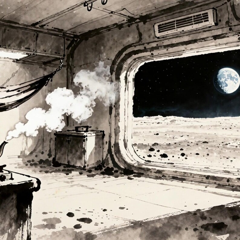 Cozy Lunar Window Base View Animated Background for Lofi Study Sessions · 1080p MP4 image 2