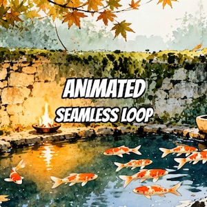 Autumn Koi Pond with Firepit Animated Background for VTuber Stream · 1080p MP4 image 1