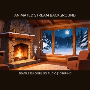Cozy Fireplace Cabin Snowy Night Video Background for Sleep and Relaxation · 4K + 1080p MP4 image 1