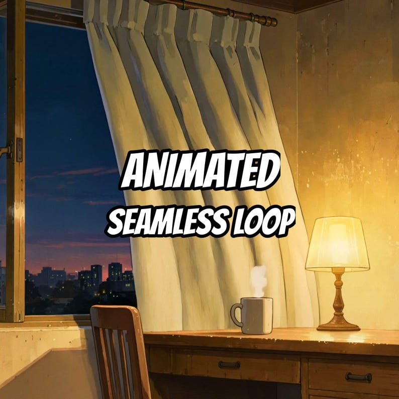 Fondo de pantalla animado "Vista acogedora de la ventana de una habitación al atardecer" para reuniones virtuales · 1080p MP4 imagen 1