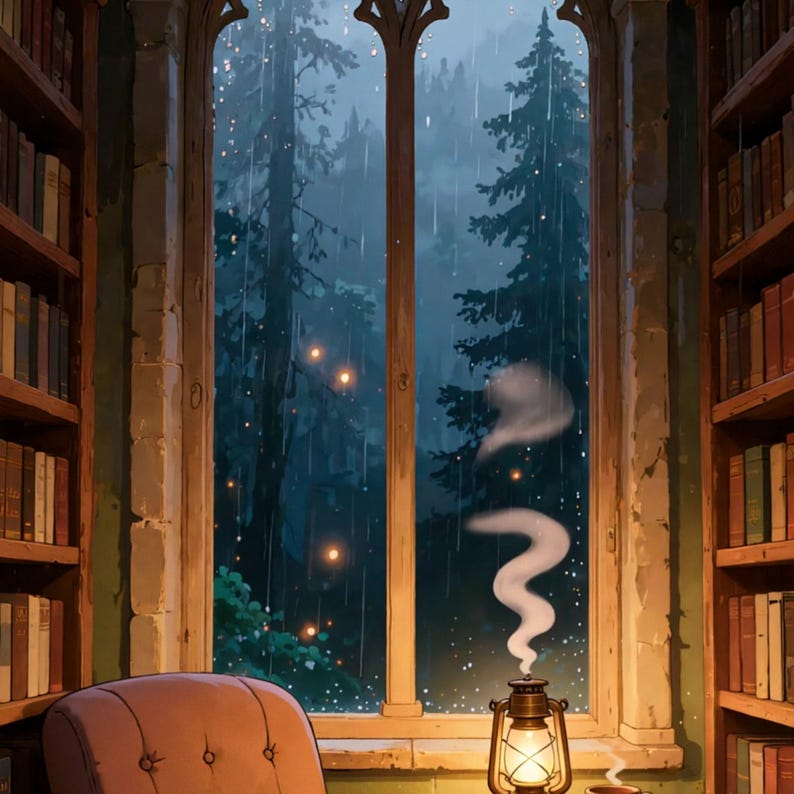 Cozy Rainy Forest Study Window Animated Background for Lofi Videos · 1080p MP4 image 2
