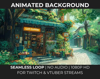 Lofiコーヒーショップループ | 1080p 居心地の良いストリートTwitch背景 | アニメーションカフェOBS