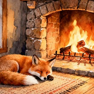 Raposa aconchegante junto à lareira - Cenário animado para dormir e relaxar · 1080p MP4 imagem 2