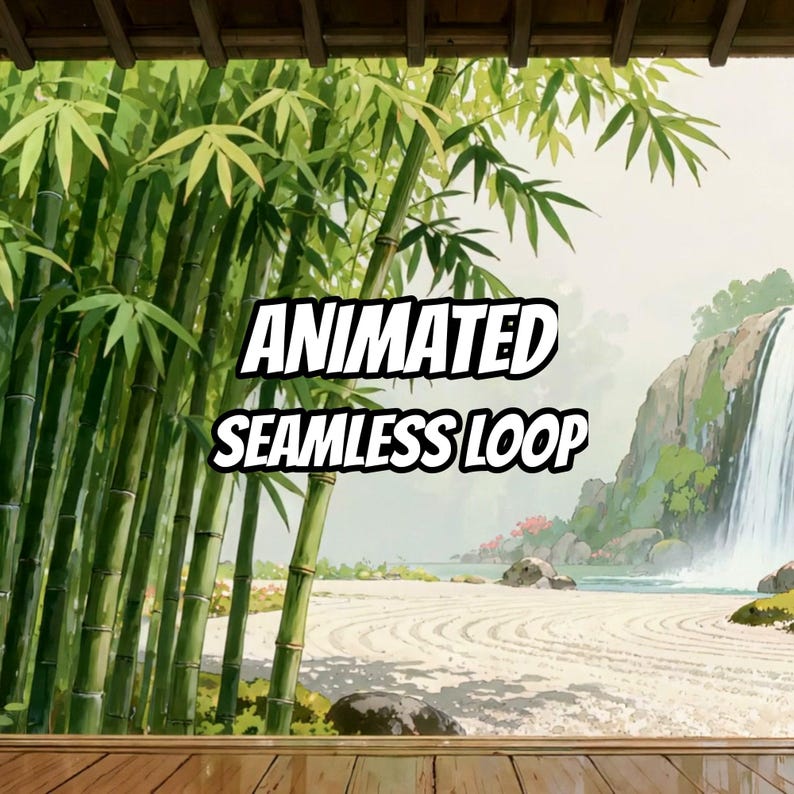 Zen Garden Waterfall Animated Background for Focus and Study · 1080p MP4 image 1