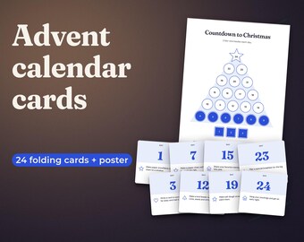 Advent Calendar Printable, 24 Folding Activity Cards, 24 Blank Cards, Christmas Countdown Poster, 5x7 Booklet, A4 and US Letter