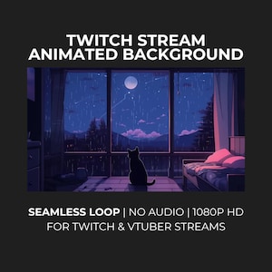 Rainy Window Cat Loop | 1080p Twitch Stream Background | Cozy Night OBS